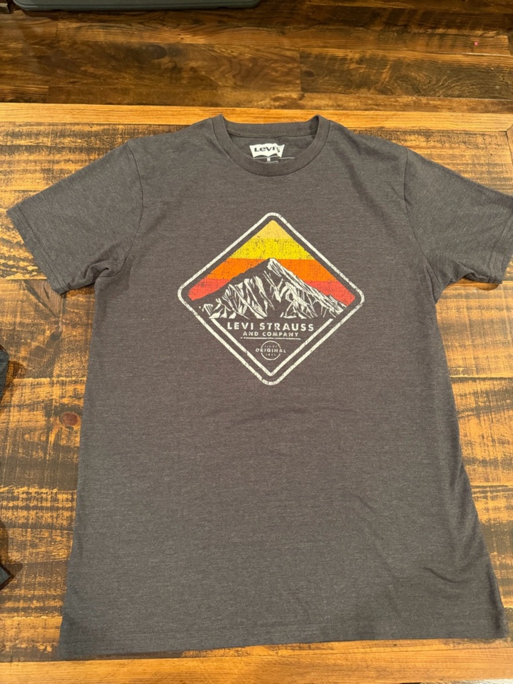 Levi's Charcoal Graphic Mountain Tee with Yellow & Orange Accent